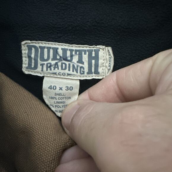 Duluth Trading Co Pants Men 40x30 Moss Green Fleece Lined Canvas Cargo Workwear - Picture 4 of 10